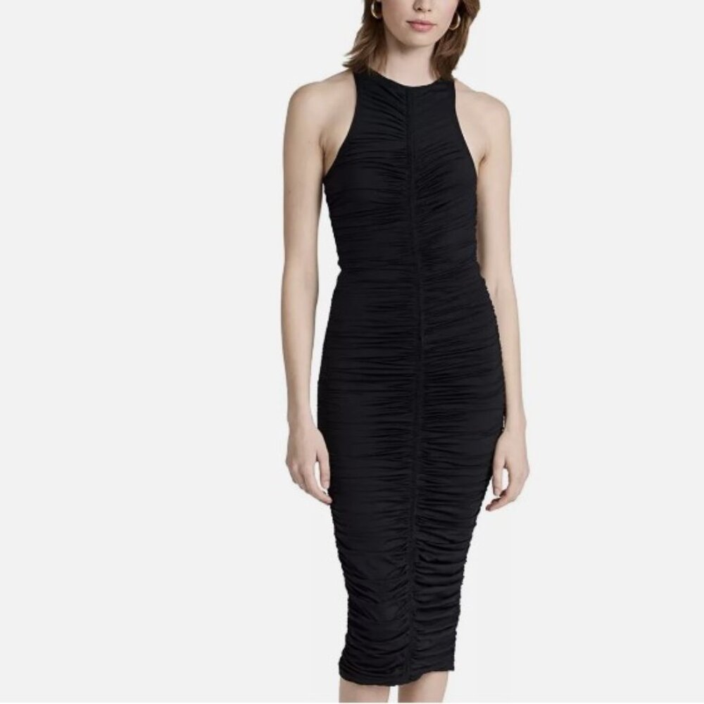 A.L.C. Adrienne Ruched Tank Midi Dress in Black Jersey